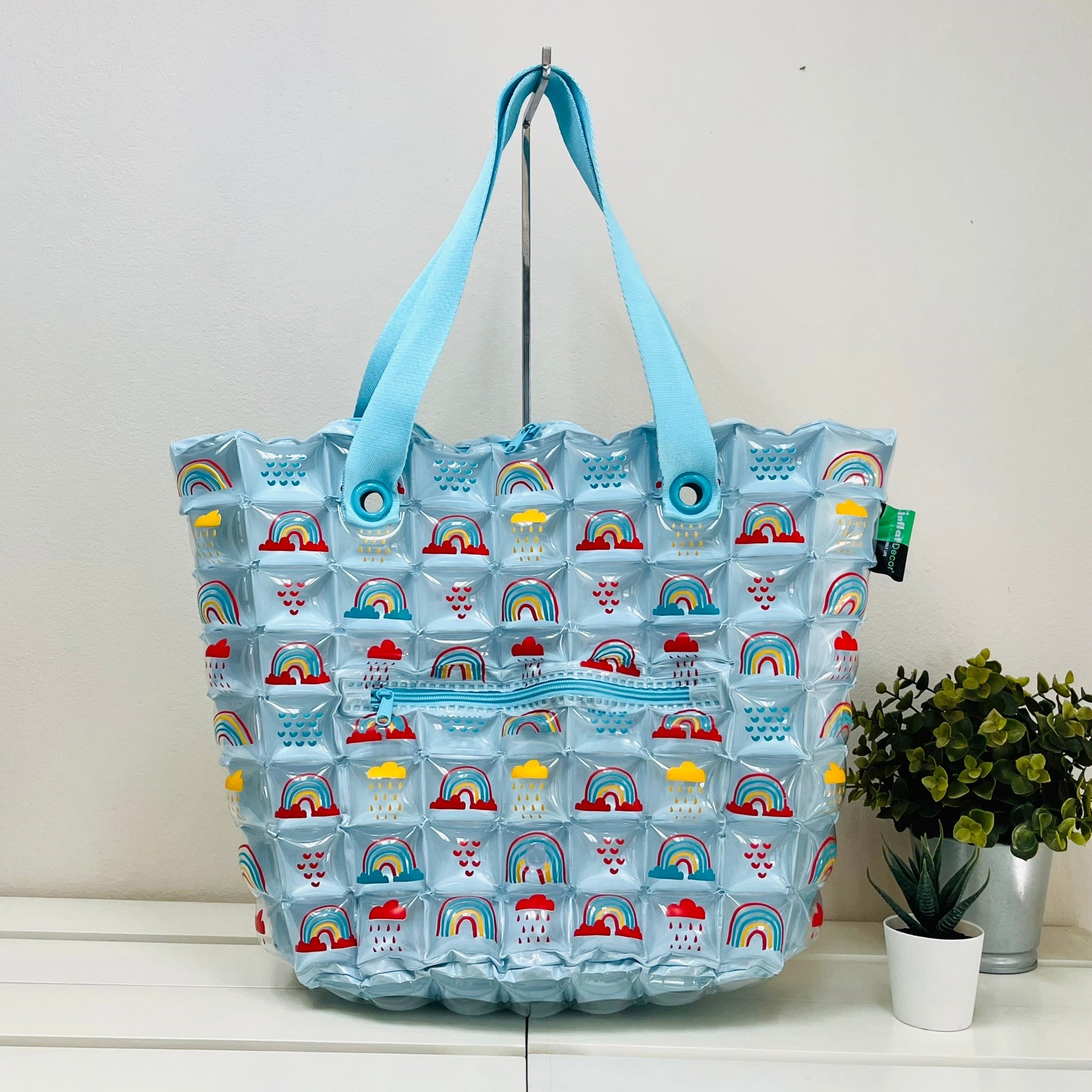 Inflatable Shopping Tote Bag & Beach Bag with Zipper (Large) - Rainbow - Image 3