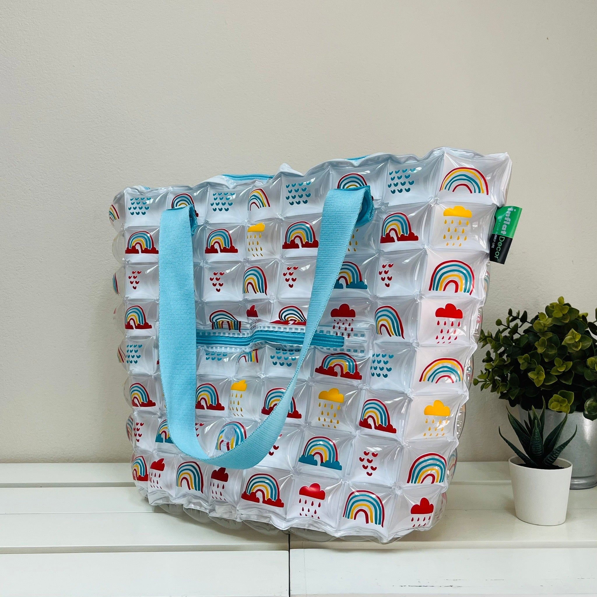 Inflatable Shopping Tote Bag & Beach Bag with Zipper (Large) - Rainbow - Image 7